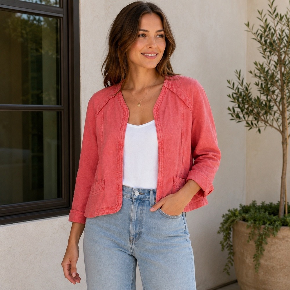 Wilfred Linen Cropped Jacket Women's Size 2 Pink Open Front Blazer